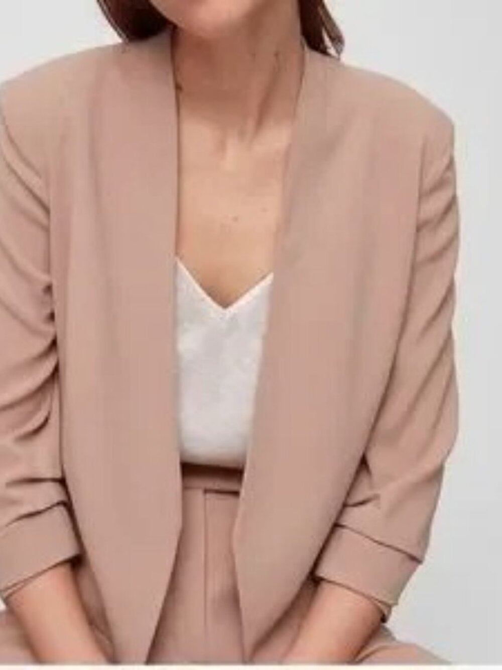 Aritzia Babaton Cropped Power Waist Blazer Pushed Up Cuffs Shoulder Pads Size 0